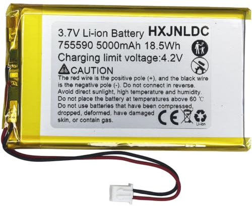 DC 3,7V 5000mAh 755590 wiederaufladbare Lithium-Polymer-Batterie passend für DIY 3.7-5V elektronische Produkte mit eingebautem 2-Draht-Batterieaustausch und LED-Leuchten
