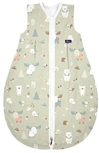 Alvi Kugelschlafsack Mäxchen Light Baby-Schlafsack & Löffel DeinKinderland| Sommer-Schlafsack | atmungsaktiv | TOG 0,5 | (Baby Forest, 110 cm)