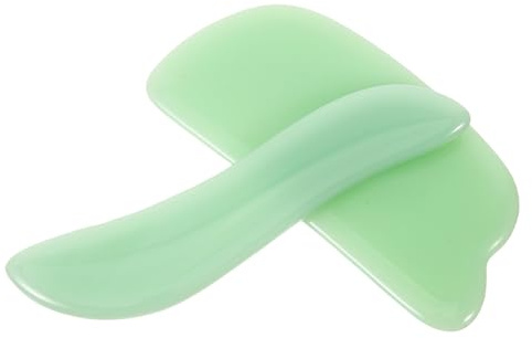GOOHOCHY 2 Stück Gesichtsmassagegerät aus Grünem Jade mit Kompaktem Leicht zu Verstauendem Design für Entspannende Gua Sha Schabmassage und Effektive Hautpflege