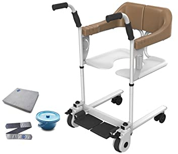 Chaise de transfert pour patient avec siège divisé à 180° pour personnes âgées, fauteuil roulant portable pour la maison, la salle de bain, la douche, la chaise percée de chevet avec siège rembourré