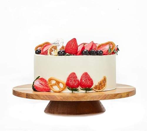 GOVOKOI 12 Acacia Wood Revolving Cake Stand, 2 High Rotating Cake Turntable, Wooden Rotating Display Stand for Cake, Cupcake Decorating Supplies