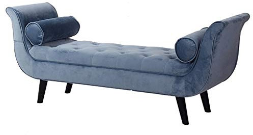 Sitzbank, Polsterbank, Betthocker, Beistellbank, Flurbank, Betthocker, Truhenbank, Schuhbank aus Stoff, aus Samt, Ottomane mit Kissen, Rosenrot, 120 x 50 x 65 cm (Farbe: Hellblau, Größe: 120