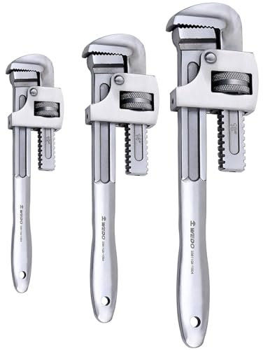 WEDO Lot de 3 clés à pipe en acier inoxydable, 30,5 cm, 35,6 cm, 45,7 cm, lot de 3 clés droites de plomberie, clés à pipe réglables, anti-corrosion, surface polie, DIN, forgées sous pression,