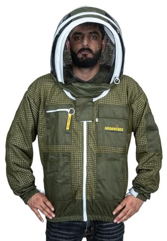URBANSBEE Imkerjacke mit 3 Lagen, ultra-belüftet, professionelle Imkerjacke mit Fantasiehut und Schleier zum Schutz des Imkers