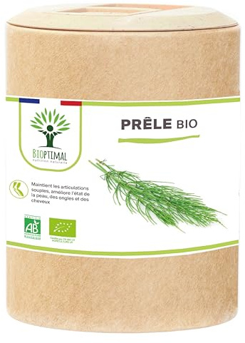 Prêle bio - Silicium Organique - Complément alimentaire Bioptimal - Prêle des champs en gélule de 300 mg - Articulation Diurétique Peau Cheveux - Made in France - Certifié par Ecocert - 200 gélules…