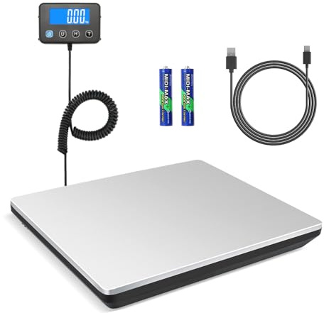 Anesty Digitale Paketwaage bis 200kg, Edelstahl Plattformwaage Briefwaagen mit LCD-Display, Hold/Tara Funktion, Batterien & USB Stromversorgung - Ideal für Pakete, Gepäck, Lager & Postämter