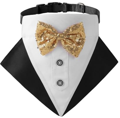 BT Bear Smoking-Bandana-Halsband für Hunde, verstellbar, mit Schleife, Halstuch für mittelgroße und große Hunde, Hochzeiten, Geburtstage, Partys, Gold, Größe L