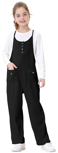 Rolanko Girls Jumpsuits Dungarees Sleeveless Adjustable Strapes Overalls Loose Playsuits Rompers Long Pants with Pockets for Teen Kids