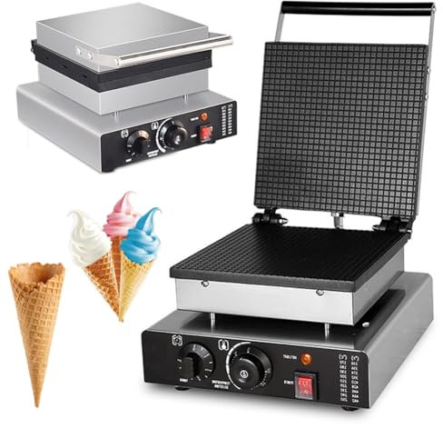 ZbOLi 1750W Waffle Cone Maker, Commercial Crispy Ice Cream Cone Machine with 50-300℃ Temperature Control Double-sided Heating, Stainless Steel Electric Egg Roll Iron, for Snack Bar House