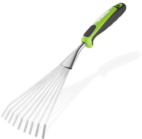 WORKPRO 41 cm Hand Rake, Stainless Steel Leaf Rake with Non-Slip Handle, Heavy-Duty Small Garden Hand Tool for Gardening, Cultivating, Loosening Soil & Spreading Mulch, Flower Beds