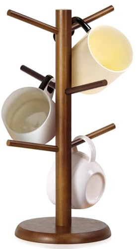 WERJOURU Mug Holder Tree with 6 Hooks (Brown)