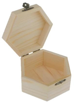 PDURMBUAB Schmuckaufbewahrung Unbemalte Schlichte Sechseckige Holz Schmuckschatulle Schmucktruhe Geschenkbox Schmuckbox Schmuckkästchen Klein