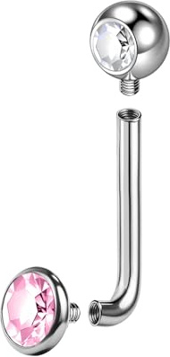 BodyAce F136 Titan Christina piercingar skivstång, 14 g internt gängad vertikal huva magstänger, L böjd VCH ring Christina Barbells navelsmycken, Bar Length:16mm, Kubisk Zirkonia Titan