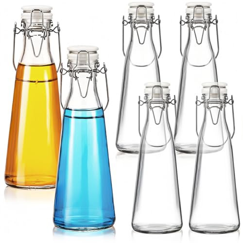 Baderke 6 Pcs 16oz Flip Top Glass Bottles Clear Swing Top Bottles with Airtight Lids Conical Brewing Containers with Caps and Handle for Mead Wine Beer Oil Vinegar, Brewing and Fermenting