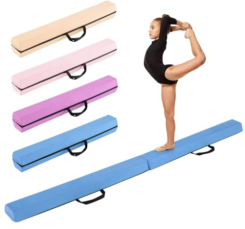 COSTWAY Trave Ginnastica per Bambini per Casa 210 cm, Trave di Equilibrio Pieghevole e Portatile con Manici, Copertura in Suede Rimovibile e Fondo Antiscivolo