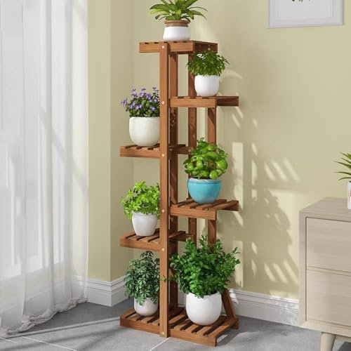 REDEXI Estantería Para Flores 4 Niveles 5 Macetas, Estanteria Para Plantas De Esquina, Escalera Para Flores De Madera Para Interior Exterior, 68/106/141cm Escalera De Flores Para Balcón Salón Jardín(6