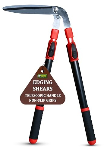 My Garden Telescopic Lawn Edging Shears with Extendable Handle 55–80cm, Lightweight A3 Steel - Grass & Garden Shears for Precise Lawn Edging, Ergonomic Wooden Grip