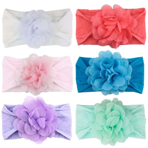 LAJUP 6 pièces bébé filles bandeaux en nylon fleur bandeaux élastique Turban cheveux accessoires pour nourrissons tout-petits nouveau-nés
