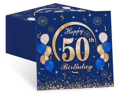 60 Stück Servietten 50 Geburtstag Mann, Deko 50. Geburtstag Mann | Servietten 50. Geburtstag, Tischdeko Geburtstag Mann, Tischdekoration Papierservietten für 50 Geburtstag Mann 33 x 33 cm