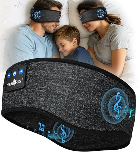 MUSICOZY Cuffie per Dormire, Fascia Wireless Ultra-Morbida Bluetooth per Chi Dorme di Lato, con 14H di Riproduzione e Bluetooth 5.4, Cuffie Maschera per Dormire Musicale 4-in-1