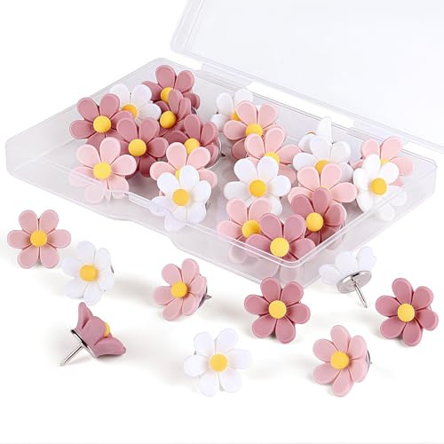 LUMOOM Lot de 30 punaises en forme de fleurs pour tableau d'affichage, décoration créative, punaises en métal et résine, pour tableaux d'affichage, murs photo, bureau