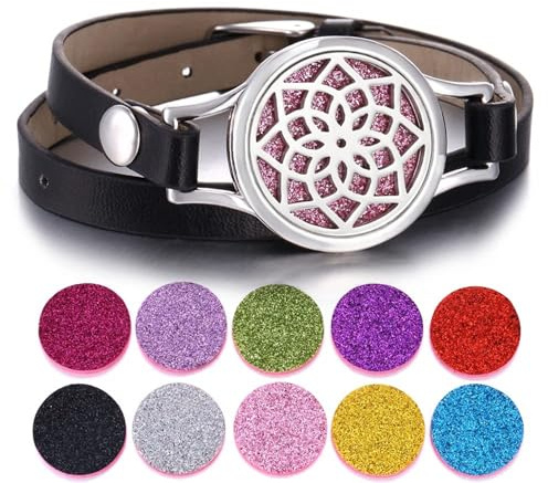 SIXDUTON Bracelet Diffuseur d’Huiles Essentielles pour Femme Arbre de Vie en Acier Inoxydable Bracelet Cadeau de Fête des Mères Noël Saint-Valentin pour Maman Couple Amie (Pétales)