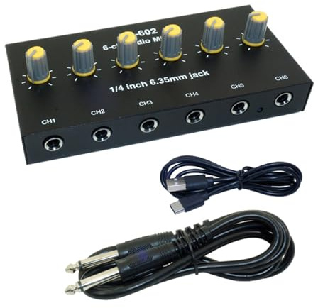 XuQiZZpp Mixeur de son de 6,35 mm pour instrument de microphone avec contrôle indépendant du volume et batterie intégrée