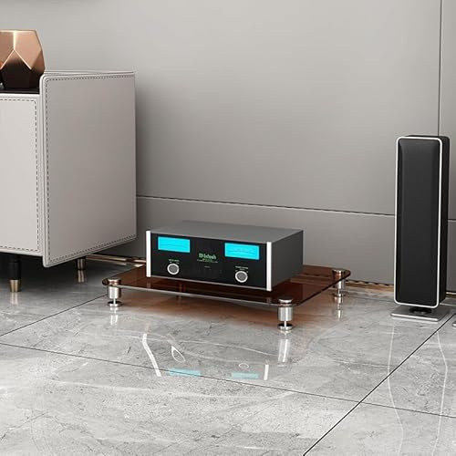 Diodceraic Mobile Rack Hi-Fi 1/2/3/4 Ripiani in Vetro Temperato per Amplificatore, Giradischi, Lettore CD - Scaffale per Impianto Stereo e Home Cinema(Amber glass,1 tier)