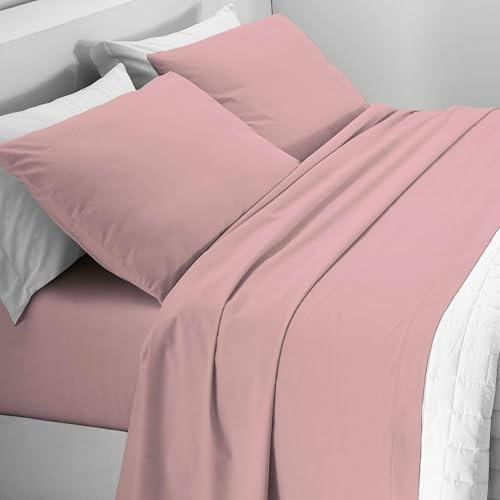 Mahome Set Completo Letto Tinta Unita in Pregiata Flanella 100% Cotone con Trattamento Antipalline - Completo Lenzuola Calde Morbide Artigianali Alta Qualità Made in Italy (Cipria, Singolo)