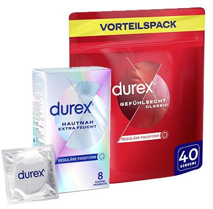 Durex Gefühlsecht Classic Kondome 40 Stück + Hautnah Extra Feucht Kondome 8 Stück