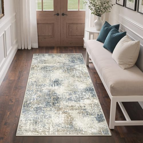 GENIMO Tapis de Couloir Abstrait antidérapant 80x150cm | toucher doux, adapté pour salon, chambre, entrée, couloir, style décoratif pensé pour un usage quotidien
