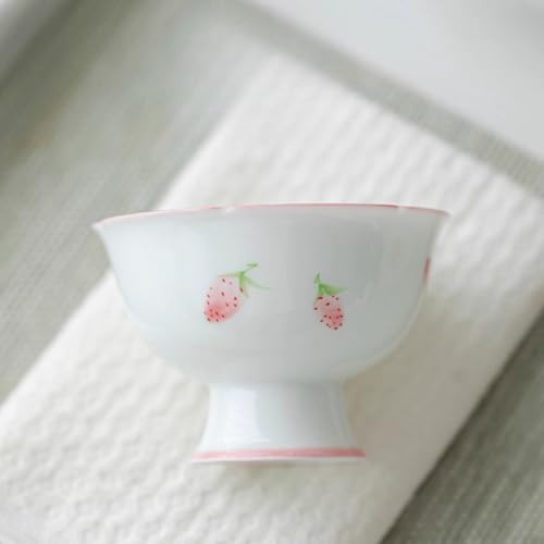LEEDJUINE Handgefertigte Erdbeer-Keramik-Teetasse, 80 ml, rosa Kelch, weißes Porzellan