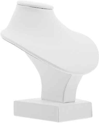 GARVALON Porta Collane Manichino Collo Realistico in Pu Bianco, Espositore Elegante per Collane e Pendenti, per Banconi Negozi di Gioielli