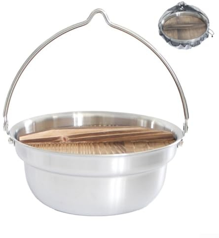 Olla colgante de 4,5 L, olla de acero inoxidable con tapa de madera para cocinar en fogatas, soporta múltiples métodos de cocción como estofado y ebullición