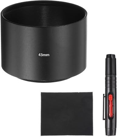 PATIKIL Paraluce Per Obiettivo 43mm Standard A Vite Lungo Fuoco Con Cappuccio Metallico Per Fotocamera Panno Per Pulizia E Penna Per Pulizia Nero