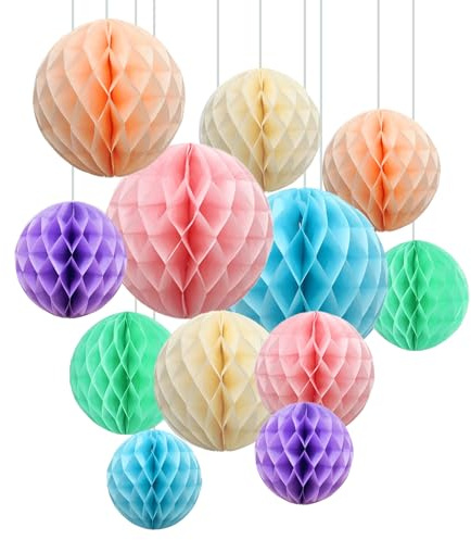 ZYOOO 12pcs Seidenpapier Wabenkugeln, 15/25cm Aufhängen papier Wabenbälle für Geburtstagsparty,Hochzeit,Babyparty,Osterdekoration (Pastell-Regenbogen)