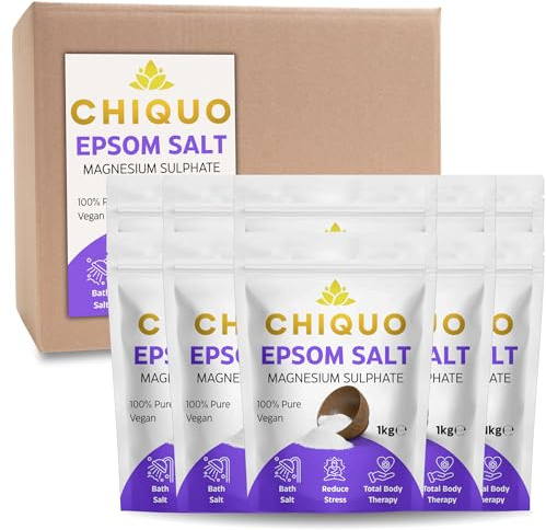 Chiquo Epsom Salt 1kg (Pack of 10) - 100% Pure Magnesium Sulphate | Bath Soak, Muscle Recovery, Foot Care | Premium Grade for Body Relaxation, Beauty, Garden Use