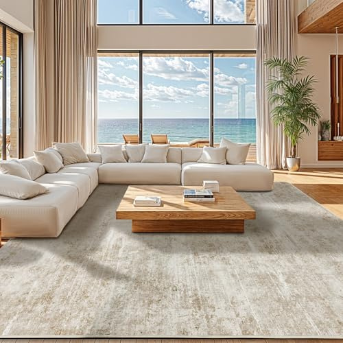 DEITAS Modernem Abstrakte Teppich Wohnzimmer 160x230cm, Ultraweicher Kunstwolle Kurzflor Carpet, Waschbar rutschfest Teppich für Schlafzimmer und Esszimmer, Büro, Beige