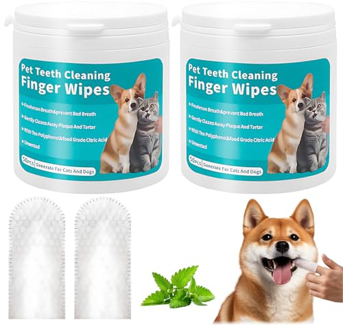 Uoxmiy 100 Pcs Pet Teeth Cleaning Finger Wipes, No Brushing Disposable Dog Dental Wipes for Dogs Cats Healthy Gums and Fresh Breath
