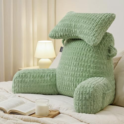 SLIGUY Lesekissen zum Sitzen im Bett Couch Erwachsene, Rückenkissen mit Taschen, Rückenkissen für Erwachsene Bettstuhl für Bettruhe, Lesen, Fernsehen, Gaming (Turquoise)