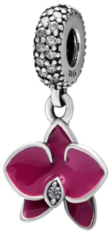 Ciondolo a forma di orchidea, in argento Sterling 925, a forma di fiore, per anniversario, Natale, cuore, amore, per braccialetti Pandora