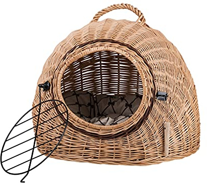e-wicker24 Alles aus Weide Katzenhütte in Wengegrau, Katzenkorb aus Weide, Korb für eine Katze, Katzenlager mit Tragegriff