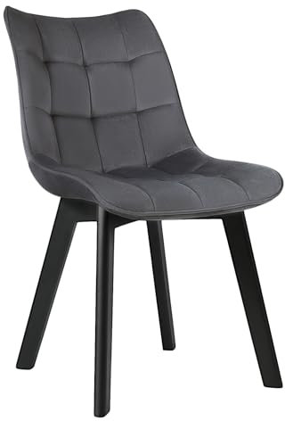 EUGAD Esszimmerstühle 1er Set, für Wohnzimmer Küche Esszimmer, Küchenstühle gepolstert mit Rückenlehne, Sitzfläche aus Samt, mit Holzlbeinen, bis 150 kg belastbar, Dunkelgrau