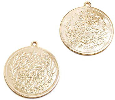 Vintageparts Anhänger als Münze aus Messing in goldfarben mit 18k Goldbeschichtung 2 Stück Schmuck selber Machen Schmuckanhänger Kettenanhänger Münzanhänger für Ketten Ohrringe