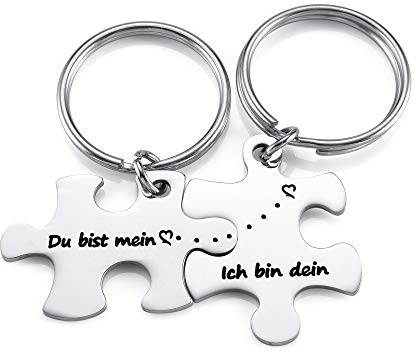 Zysta 2 Stück Pärchen Schlüsselanhänger mit Gravur Puzzle Anhänger Edelstahl Paar Schlüsselbund Liebe Keychain für Partner Valentistag Geschenk