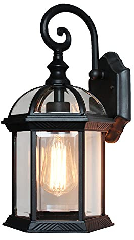 Vintage Aplique rústico de exterior negro / IP44 / E27 hasta 60W /Aluminio Aplique en forma de linterna para exterior resistente a la intemperie para patio y alumbrado de jardín balcón puerta terraza