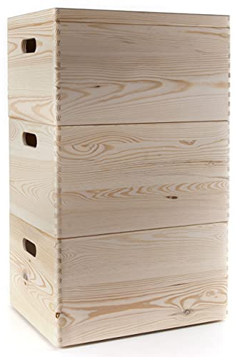 Holzfee Holzkiste TRIO Kiste Holz 40 x 30 cm 3-er Set Aufbewahrungskiste Auswahl (ohne Rollen)