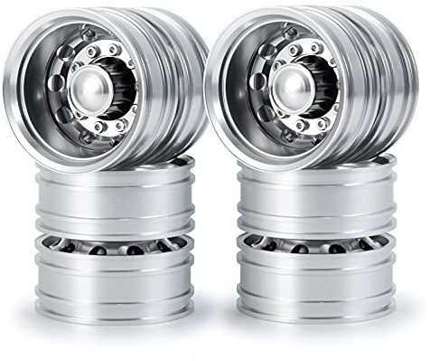 Que-T 4pcs Metal Rear Wheel Rims Wheel Hubs for 1:14 Tamiya Trailer Tractor Truck Climbing Upgrade