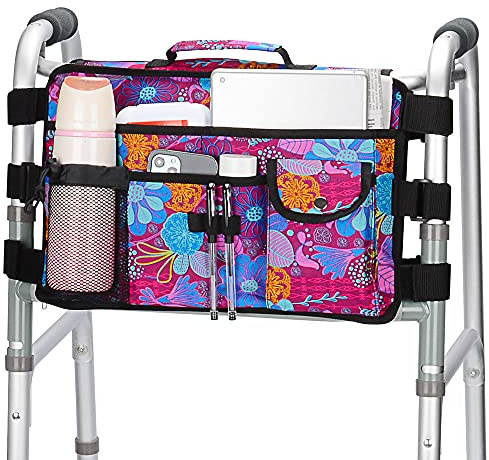 Supregear Walker Tasche, Doppelseitige Große Kapazität wasserdichte Tote mit 9 Taschen und Cup Halter, Violett Blumen