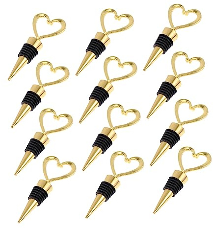 BESTonZON 12 Stück Herz Weinstopper Set Gold Flaschenverschluss | Herzförmige Weinverschlüsse aus Legierung Elegante Flaschenstöpsel für Hochzeit Party Weinkonservierung Dekoration Zubehör